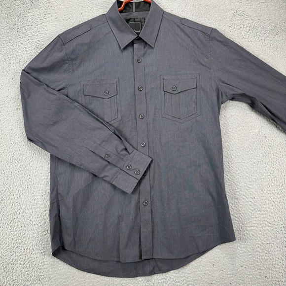 7 Diamonds Shirt Button Down Mens Large Black Flap Pockets Long Sleeve Stretch - Picture 1 of 8